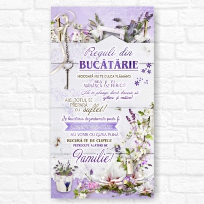 Tablou mesaj motivational REGULI DIN BUCATARIE mov