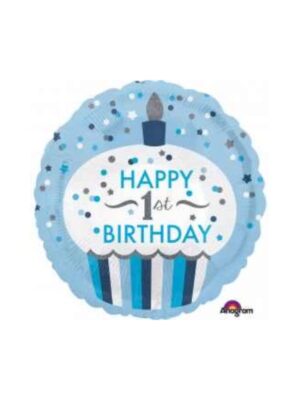 Balon folie prajitura 1st Birthday albastru