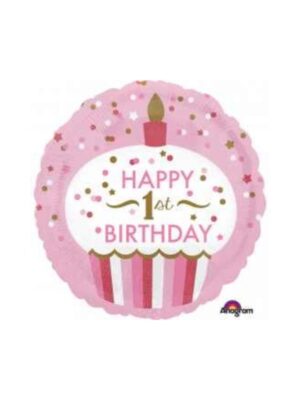 Balon folie prajitura 1st Birthday roz