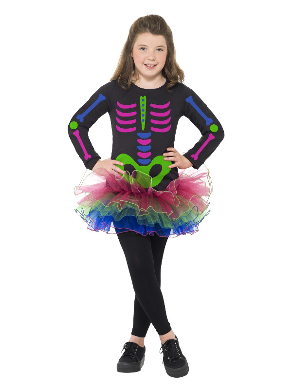 Costum Halloween copii schelet multicolor tutu