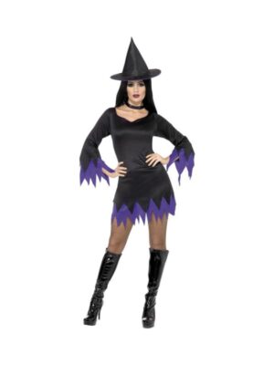 Costum Halloween femei vrajitoare negru cu mov